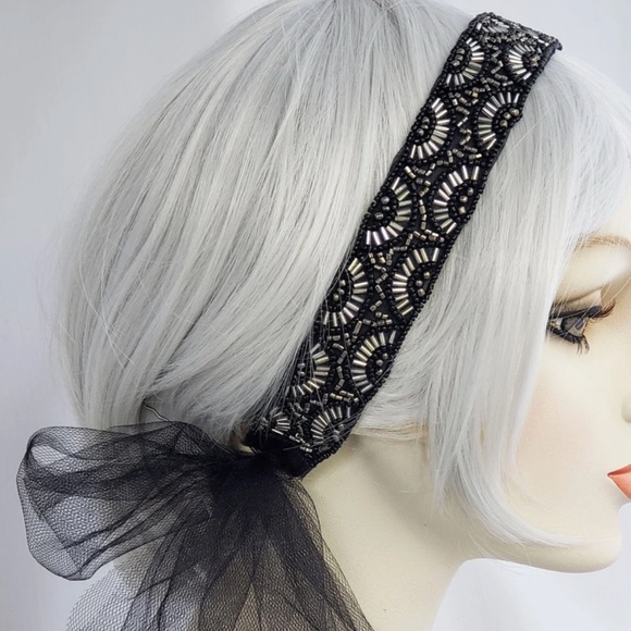 Chanteuse Beaded Headband Tulle Headband, Flapper, 20s deco style, OS, Like New main image 3